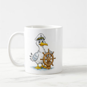 Taza De Café Capitán de barco de cómic de gaviota