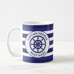 Taza De Café Capitán de vela azul de la Marina de Rueda Náuti
