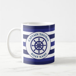 Taza De Café Capitán de vela azul de la Marina de Rueda Náutica