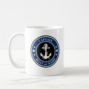 Taza De Café Capitán del Ancla Náutico o nombre 2 lado
