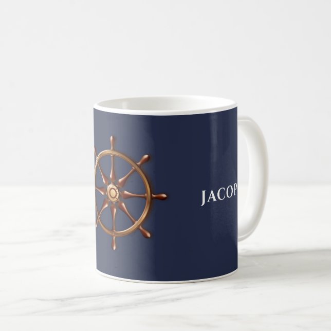 Taza De Café Capitán del barco Nombre personalizado Azul marino (Anverso derecho)