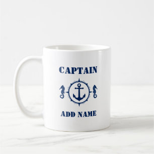 Taza De Café Capitán del caballito de mar azul Agregar nombre 