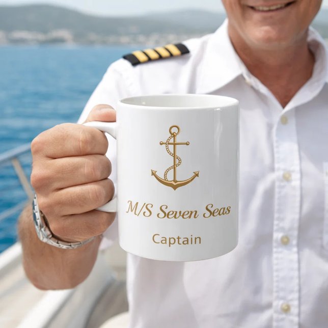 Taza De Café Capitán del nombre del barco del ancla del oro bla (Subido por el creador)