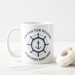 Taza De Café capitán del personalizado y anclaje del nombre del