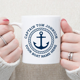Taza De Café Capitán del Personalizado y fondeadero y cuerda