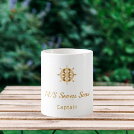 Taza De Café Capitán del volante de dirección del yate de oro b