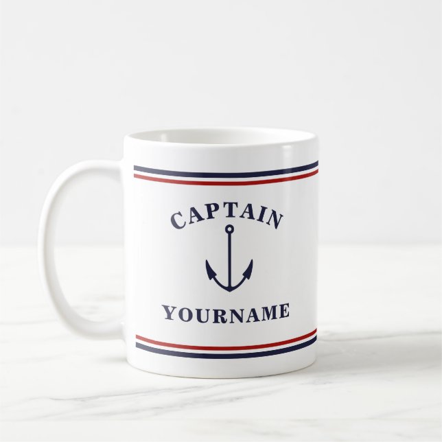 Taza De Café Capitán Náutico Anclar su nombre en Bloque Mug (Izquierda)