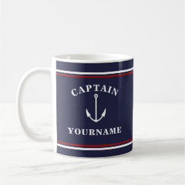 Taza De Café Capitán Náutico Anclar Su Nombre Marina Azul Mug