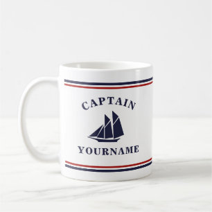 Taza De Café Capitán náutico: nombre en barca