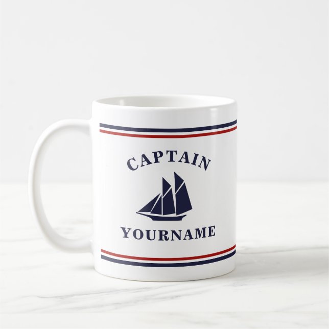 Taza De Café Capitán náutico: nombre en barca (Izquierda)