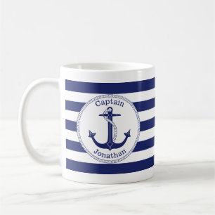 Taza De Café Capitán náutico Personalized de los azules marin