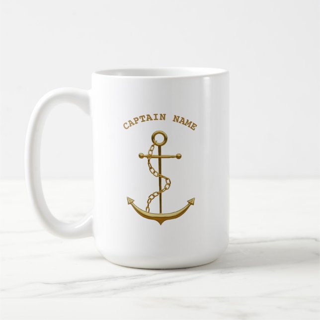 Taza De Café Capitán Personalizado de oro Nautical (Izquierda)