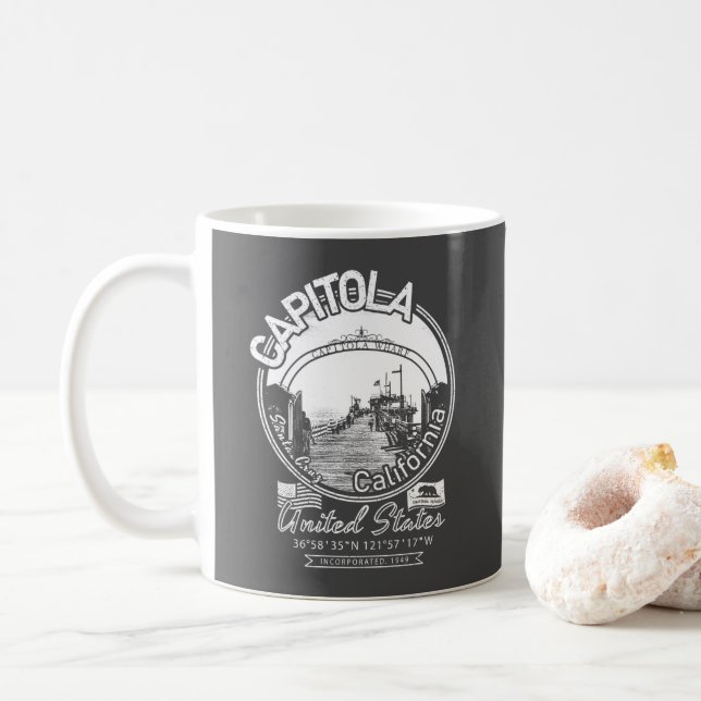 TAZA DE CAFÉ CAPITOLA SANTA CRUZ CALIFORNIA (Con donut)