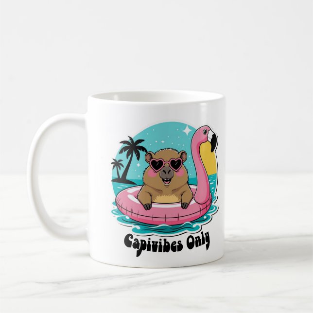 Taza De Café Capivara Estilosa no Verão com Boia Rosa (Izquierda)