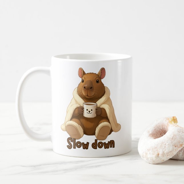 Taza De Café Capivara Relax tomando chá de pantufas (Con donut)