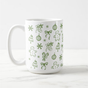 Taza De Café Caprichoso Verde Dibujado a Mano con Garabatos