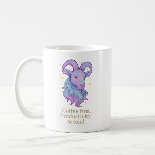 Taza De Café Capricorn Zodiac Mug – Coffee First, Productivity  (Izquierda)