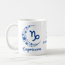 Taza De Café Capricorn Zodíaco Astrología Cumpleaños Azul Blanc