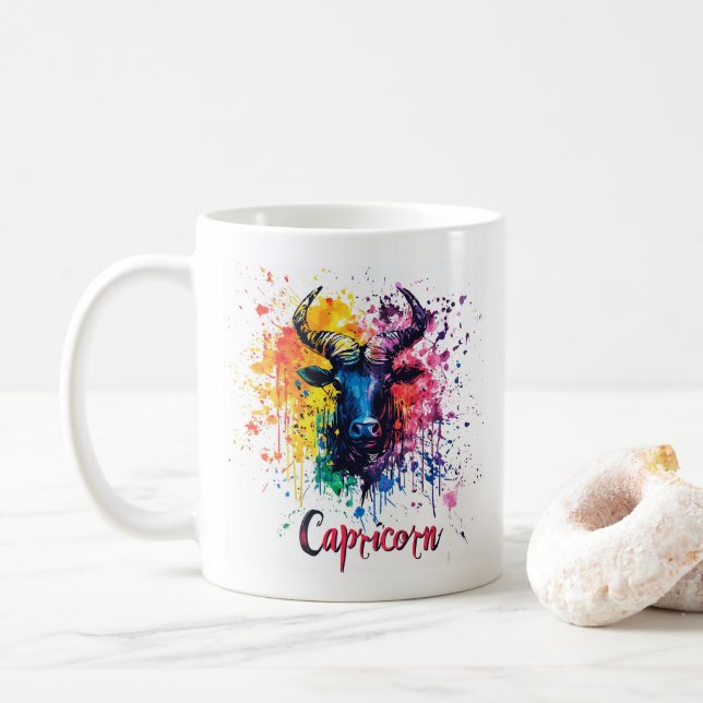 Taza De Café "Capricornio de retroceso de los años 90: Splatter (Con donut)