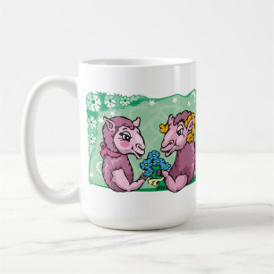 Taza De Café Capricornio floral con cabra y flores moradas