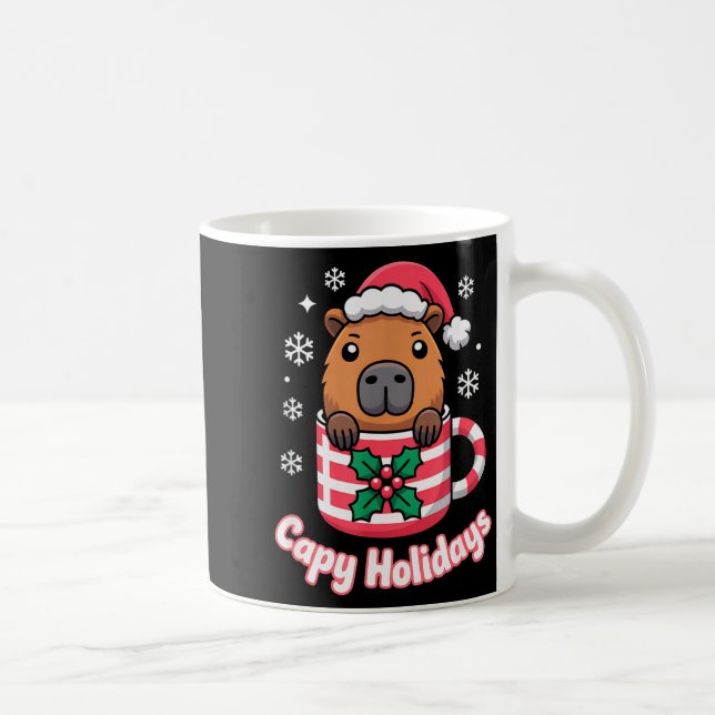 Taza De Café Capy Holidays Cute Capybara Christmas Santa Hat  (Derecha)