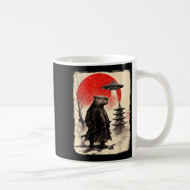 Taza De Café Capybara Samurai Retro Ufo Japanese Warrior Tenshu (Derecha)