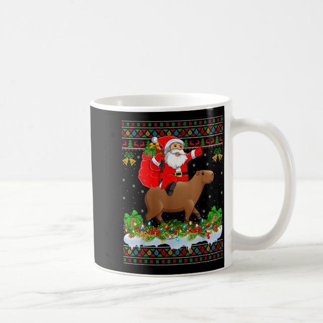 Taza De Café Capybara Xmas Pajamas Ugly Santa Riding Capybara C (Derecha)
