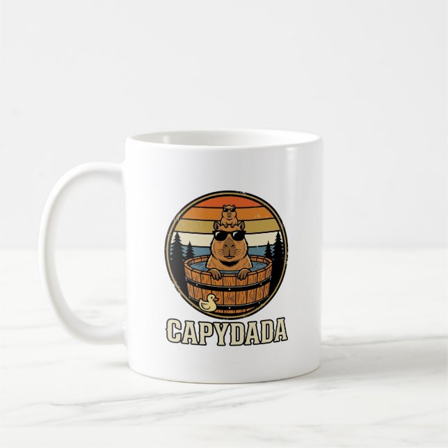 Taza De Café Capydada Capybara Papá Diseño Retro Vector Bañera  (Izquierda)