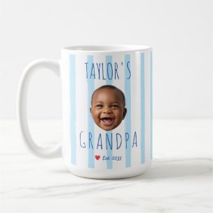 Taza De Café Cara de bebé personalizada Abuelo Foto Rayas Azule