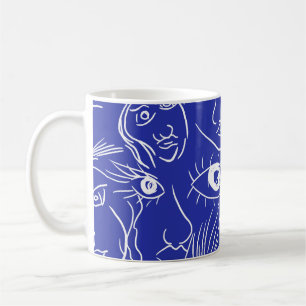 Taza De Café Cara de belleza: dibujo de una línea.