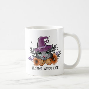 Taza De Café Cara de bruja en reposo - Gato con Gorra de bruja