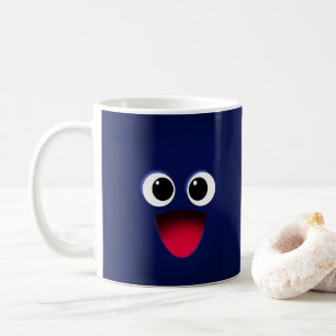 Taza De Café Cara de emoji azul oscuro y feliz