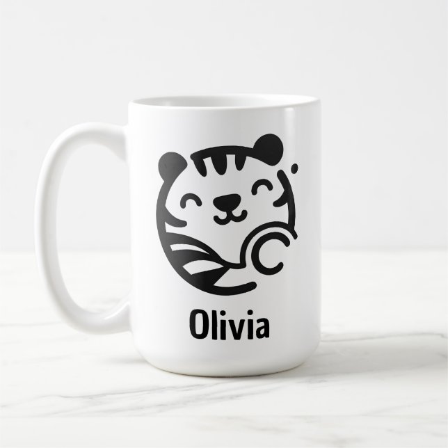 Taza De Café Cara de gatito Minimalista redondo (Izquierda)