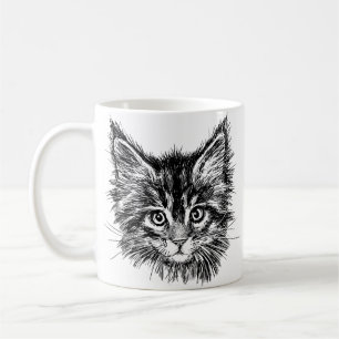 Taza De Café Cara de gatito negro y blanco