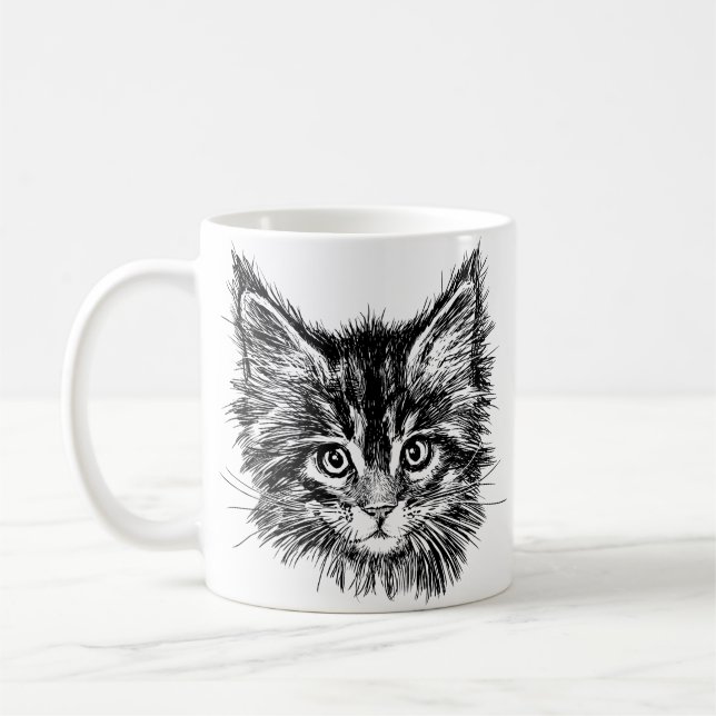 Taza De Café Cara de gatito negro y blanco (Izquierda)