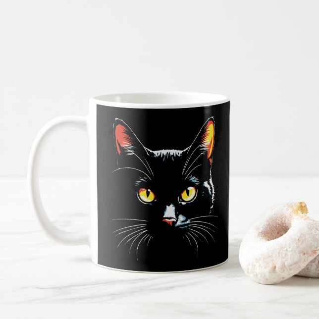 Taza De Café Cara de gato negro (Con donut)
