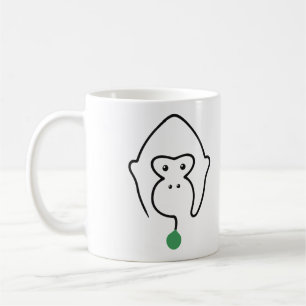 Taza De Café Cara de gorila Arte de una línea con hoja verde