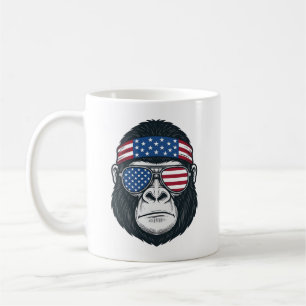 Taza De Café Cara de Gorila Patriótico Grabado Vintage Vector_1