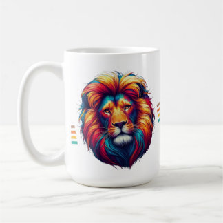 Taza De Café Cara de león colorida - Artista vibrante