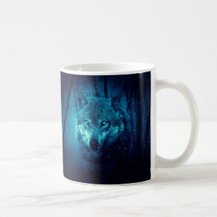 Taza De Café Cara de lobo en un bosque de fantasía oscuro