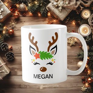 Taza De Café Cara de Reno Estrella Nombre Personalizado Fiesta