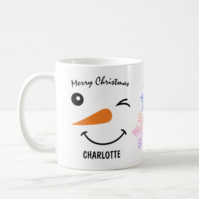 Taza De Café Cara de Snowman, copo de nieve, Feliz Navidad (Izquierda)
