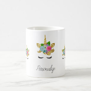 Taza De Café Cara de Unicornio Dorado Brillante Lindo