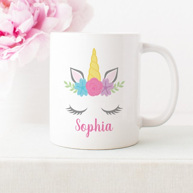 Taza De Café Cara de unicornio floral personalizada (Subido por el creador)