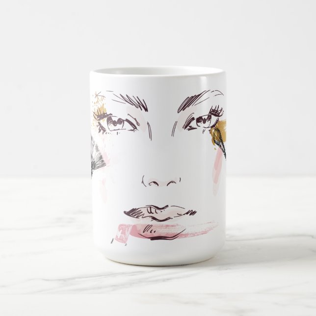 Taza De Café Cara del maquillaje de la acuarela (Centro)