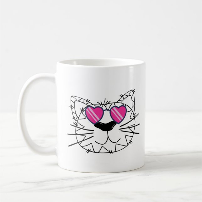Taza De Café Cara divertida de gato con gafas divertidas (Izquierda)
