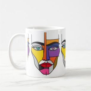 Taza De Café Cara Geométrica Abstracta: Arte Pop Colorido Cubis