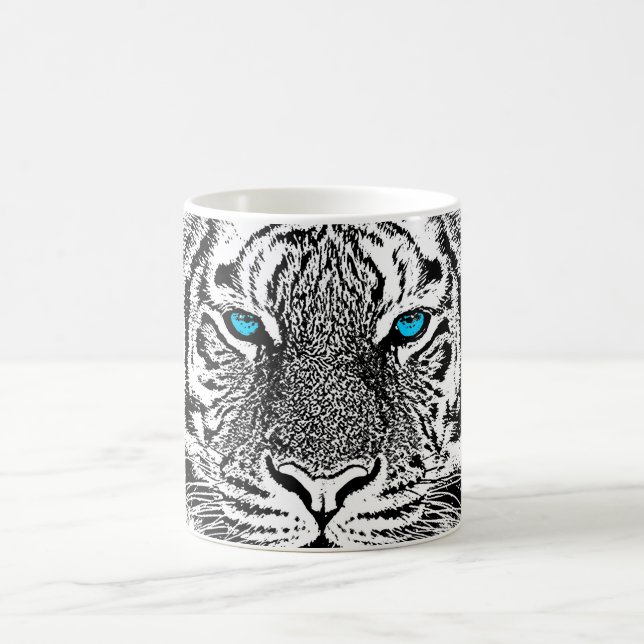 Taza De Café Cara salvaje blanco y negro del tigre de los ojos (Centro)
