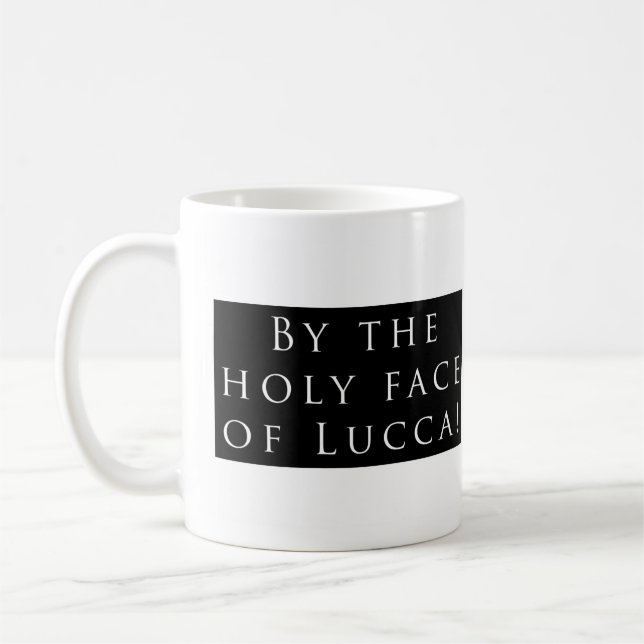 Taza De Café ¡Cara santa de Lucca! Negro llano (Izquierda)