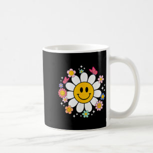 Taza De Café Cara sonriente de margarita retro feliz estética p